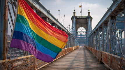 pride rainbow flag on bridge