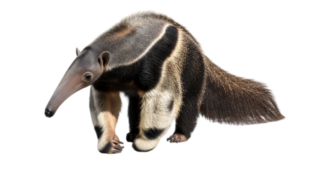 Giant anteater walking on a white background.