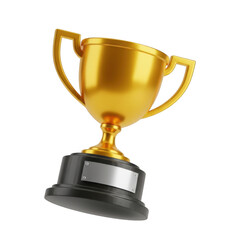 3d golden trophy award with silver plaque for victory and achievement
