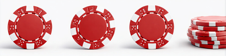 Red poker chips isolated on white background