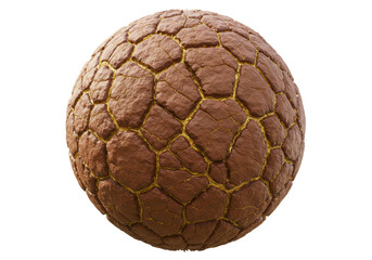 Isolated sphere of textured cracked red rock with golden seams on a neutral background