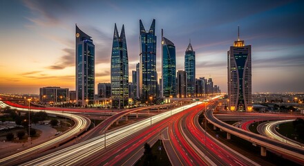 Fototapeta premium Dubai Skyline Cityscape at Dusk.