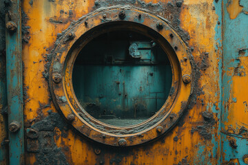 Rusted ship's port window.