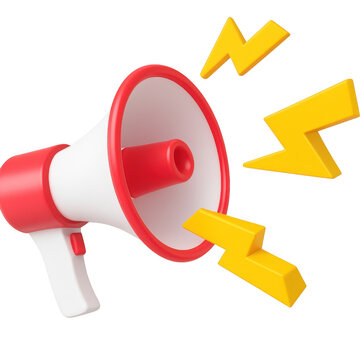 3d Megaphone announcing with lightning isolated isolated on transparent background