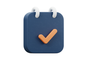 Isolated reminder calendar icon showing a done check mark, time management concept