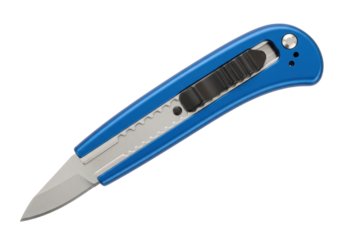 Isolated utility knife tool with a sharp blade and slider for adjusting the cutting edge