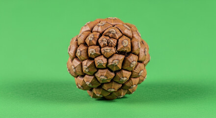 Fototapeta premium Perfect pinecone close up on a green background for creative holiday designs and seasonal projects