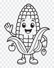 Friendly corn cartoon mascot with fruits Cute Corn Cartoon Mascot Character with Fruits Illustration