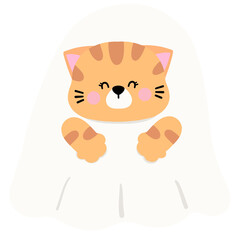 A cat is wearing a white dress and is smiling. The cat is hugging a white sheet. The cat is cute and happy