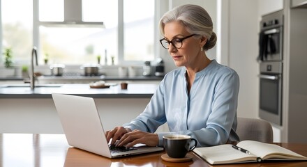 Sophisticated Senior Woman Enjoying Tea or Coffee at Home