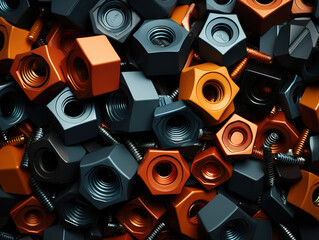 Combination of Cross Recessed and Hex Screws on Industrial Metal Background