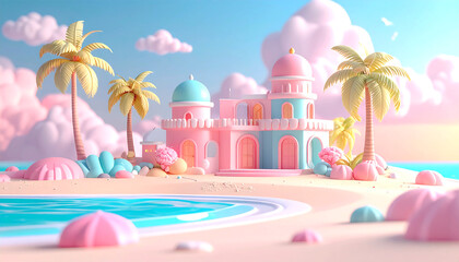 Obraz premium Pastel Paradise Dreamy Tropical Island Resort