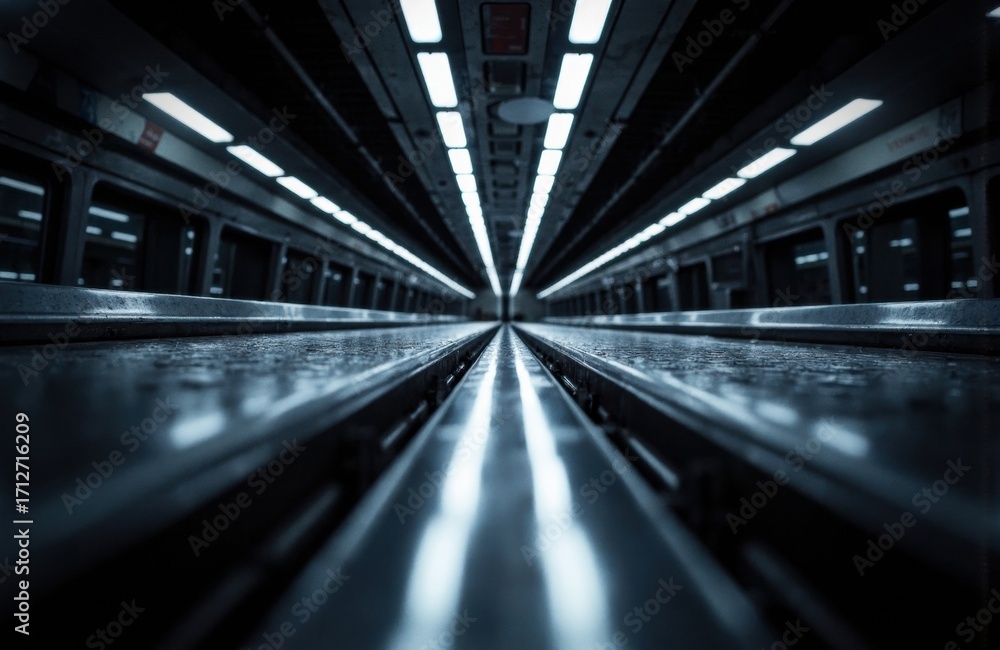 Poster futuristic subway station with sleek design and bright lighting creating a sense of speed