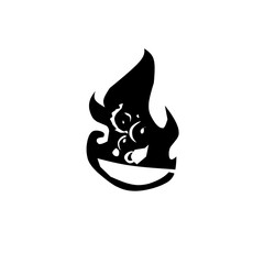 A black abstract flame icon with organic, decorative internal shapes, possibly representing a stylized fire, hot sauce, or a creative energy logo.