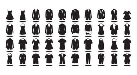 Collection of Black Clothing Silhouettes on White Background