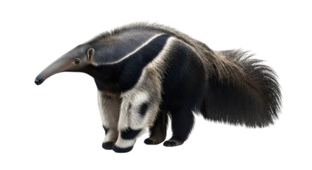 Illustration of a giant anteater with a long snout and bushy tail.