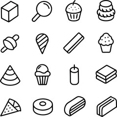 Isometric line art icons of food objects and geometric shapes vector