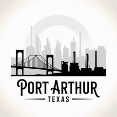 Obraz premium Port Arthur Texas Skyline Silhouette — Historic Gulf Coast Industrial City Vector Illustration