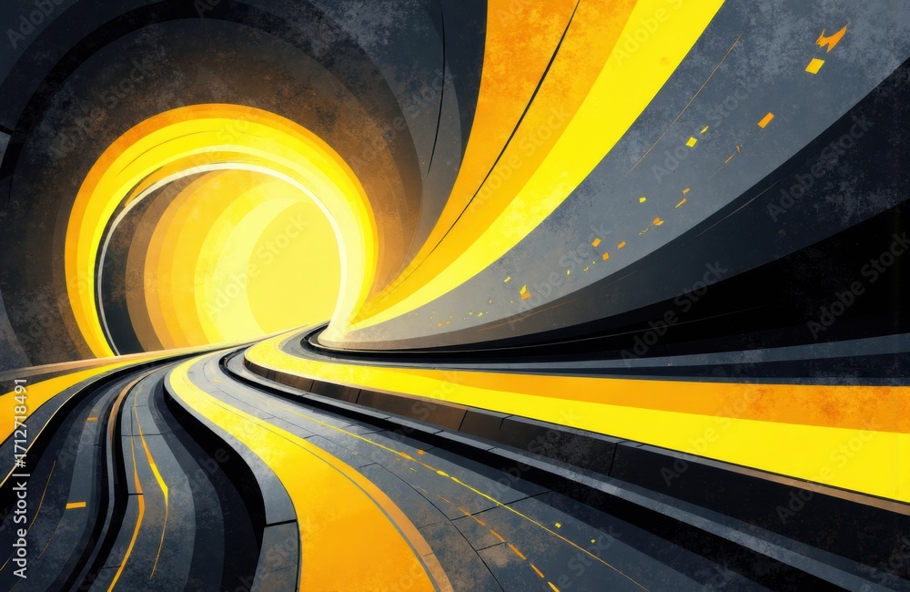 Poster bright abstract tunnel with dynamic yellow and black streaks creating a sense of motion and energy