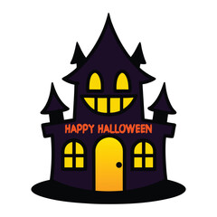 Happy Halloween Smiling Haunted House Cartoon Vector Illustration