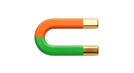 Isolated Horseshoe Magnet Bright Green Orange Metal Poles Laboratory Science Experiment Tools
