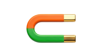 Isolated Horseshoe Magnet Bright Green Orange Metal Poles Laboratory Science Experiment Tools