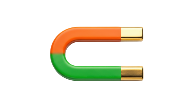 Isolated Horseshoe Magnet Bright Green Orange Metal Poles Laboratory Science Experiment Tools