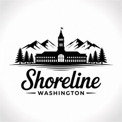 Shoreline Washington Skyline Silhouette &mdash; Evergreen City by the Olympic Mountains Vector Illustration