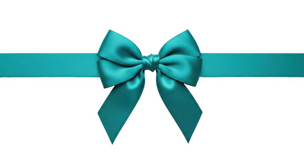 Isolated satin turquoise ribbon bow, a decorative gift element for celebrations and holidays