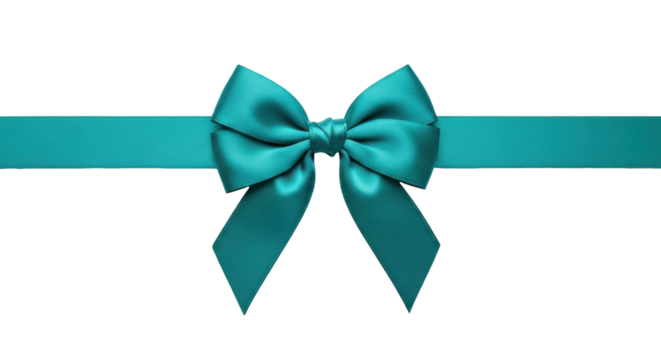 Isolated satin turquoise ribbon bow, a decorative gift element for celebrations and holidays