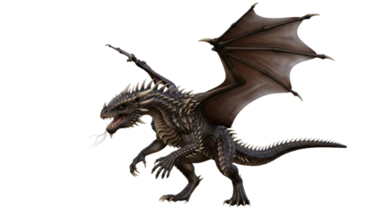 Isolated Dragon with Wings and Spikes in Fantasy Art, A mythical creature for graphics
