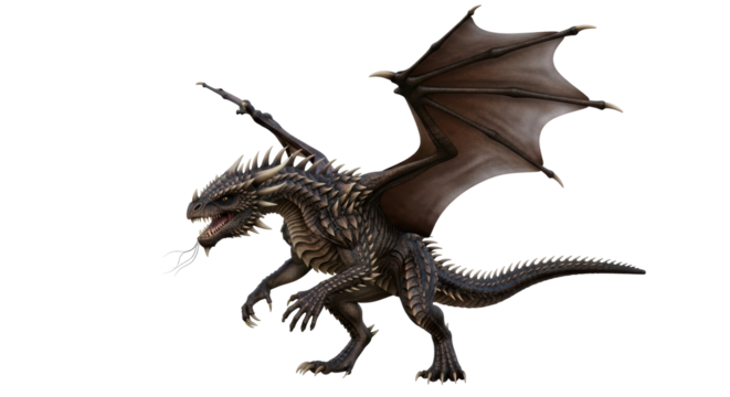 Isolated Dragon with Wings and Spikes in Fantasy Art, A mythical creature for graphics