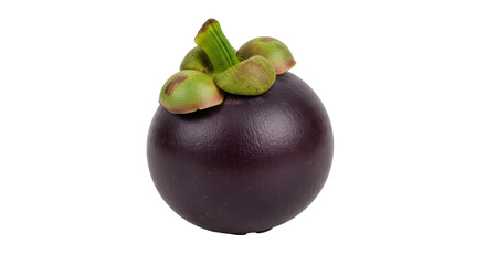 Isolated mangosteen with green calyx and thick rind, fresh tropical fruit from Thailand