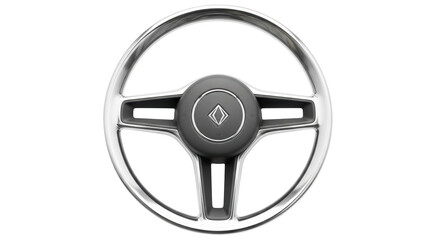 Isolated metallic car steering wheel with logo on hub a vehicle auto accessory part
