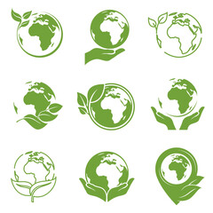 ecology collection of earth planet globe icon isolated on white background