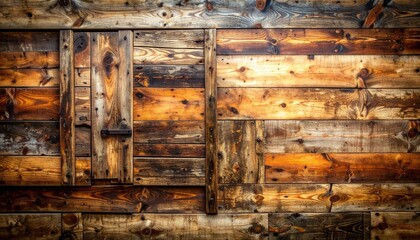 Rustic Wooden Wall with Varying Brown Tones and Weathered Texture Featuring Wood Grain and Exposed Nails, Dark Shadows for Atmospheric Look