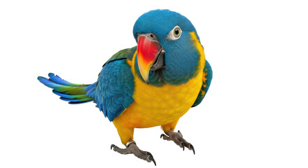 Isolated colorful parrot standing still on its feet, looking cute and adorable with bright colors