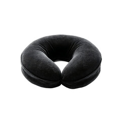 black U shaped travel neck pillow isolated on a transparent background, in a PNG format