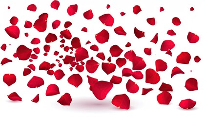 Scattered Crimson Rose Petals on Clean White Background Symbolizing Love Romance and Celebration