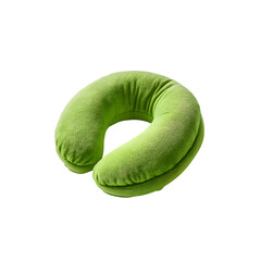 Green U shaped travel neck pillow isolated on a transparent background, in a PNG format