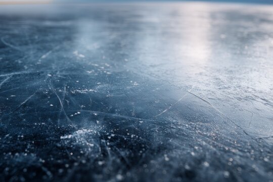 A blue ice rink with a lot of snow on it