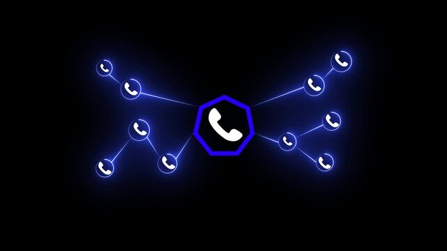 Neon bule Phone Network Connection with Central Hub on Black Background communication telephone
