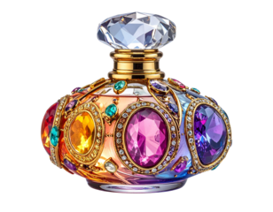 Magical Perfume Bottle with Gem Accents and Light Glow PNG