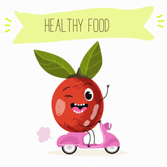 tamarillo or Solanum betaceum funny characters, hand drawn vector illustration.