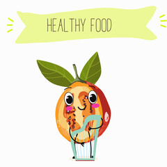 tamarillo or Solanum betaceum funny characters, hand drawn vector illustration.