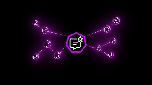 Message chat box icon animation on black background Network Connection.