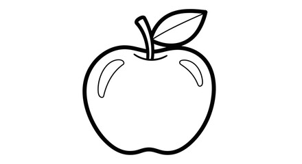 A simple line drawing of a crisp, red apple with a leaf.