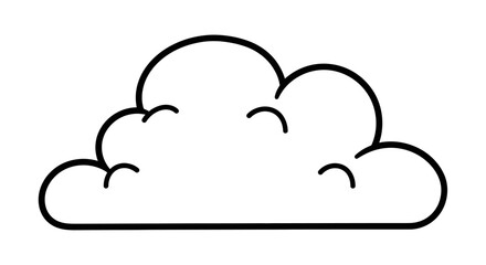 Simple Fluffy Cloud Outline Drawing on Isolated White Background, Basic Weather Element for Kids Coloring Book.
