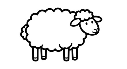Simple black and white illustration of a cartoon sheep.