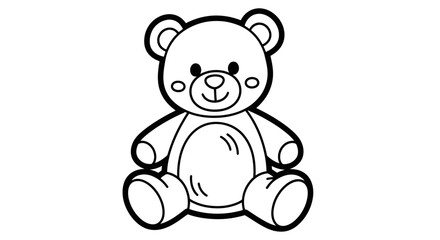 Obraz premium Adorable Sitting Teddy Bear Outline Drawing on Isolated White Background, Cute Stuffed Animal for Kids Coloring Book.